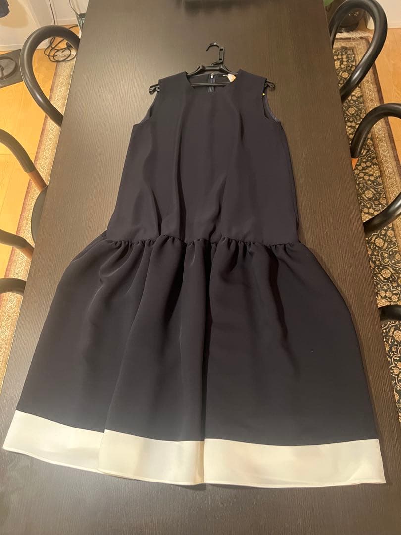 YOKO CHAN ヘムフレアドレス【ネイビー×ホワイト】