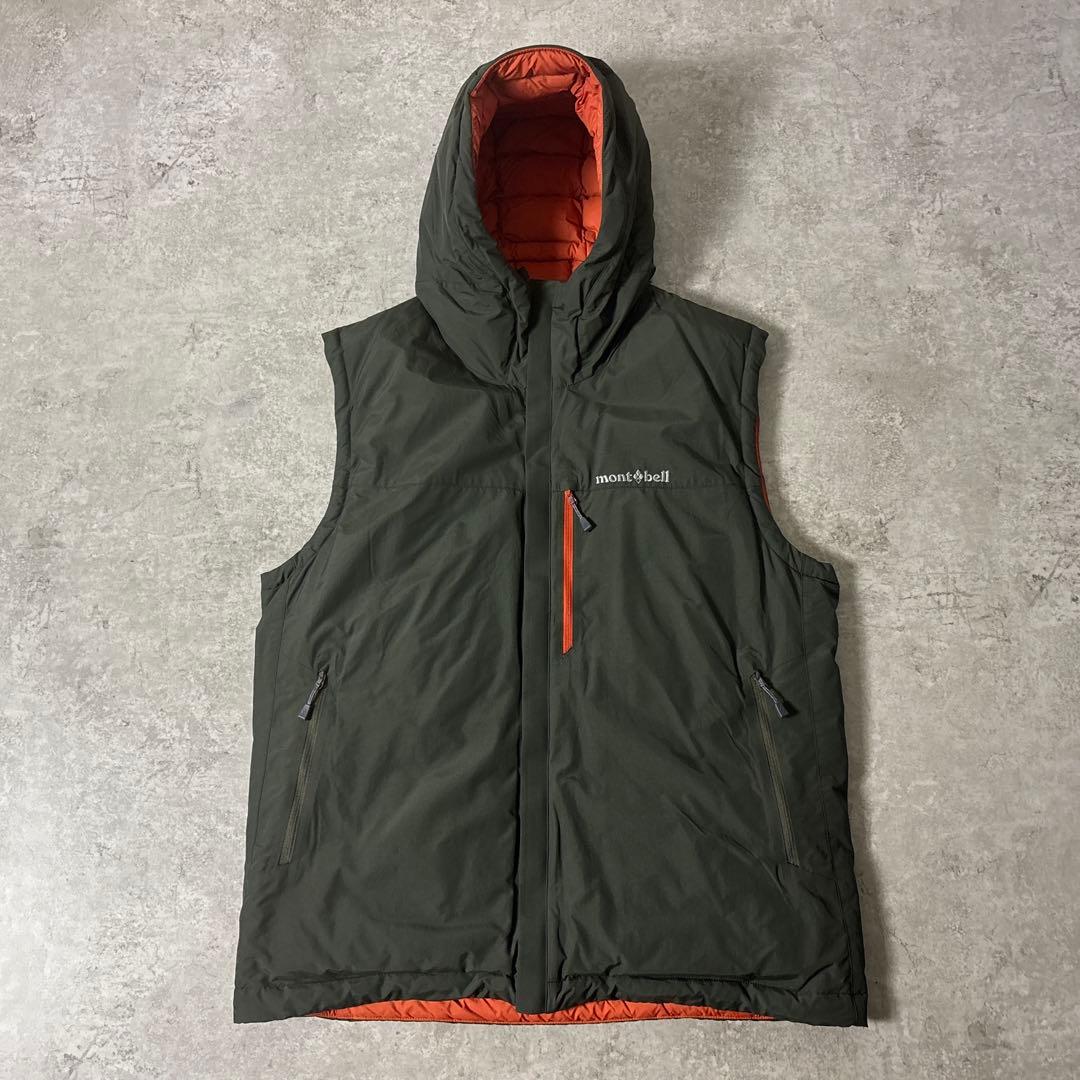 極美品■montbell モンベル【L】リバーシブル ダウンベスト フード