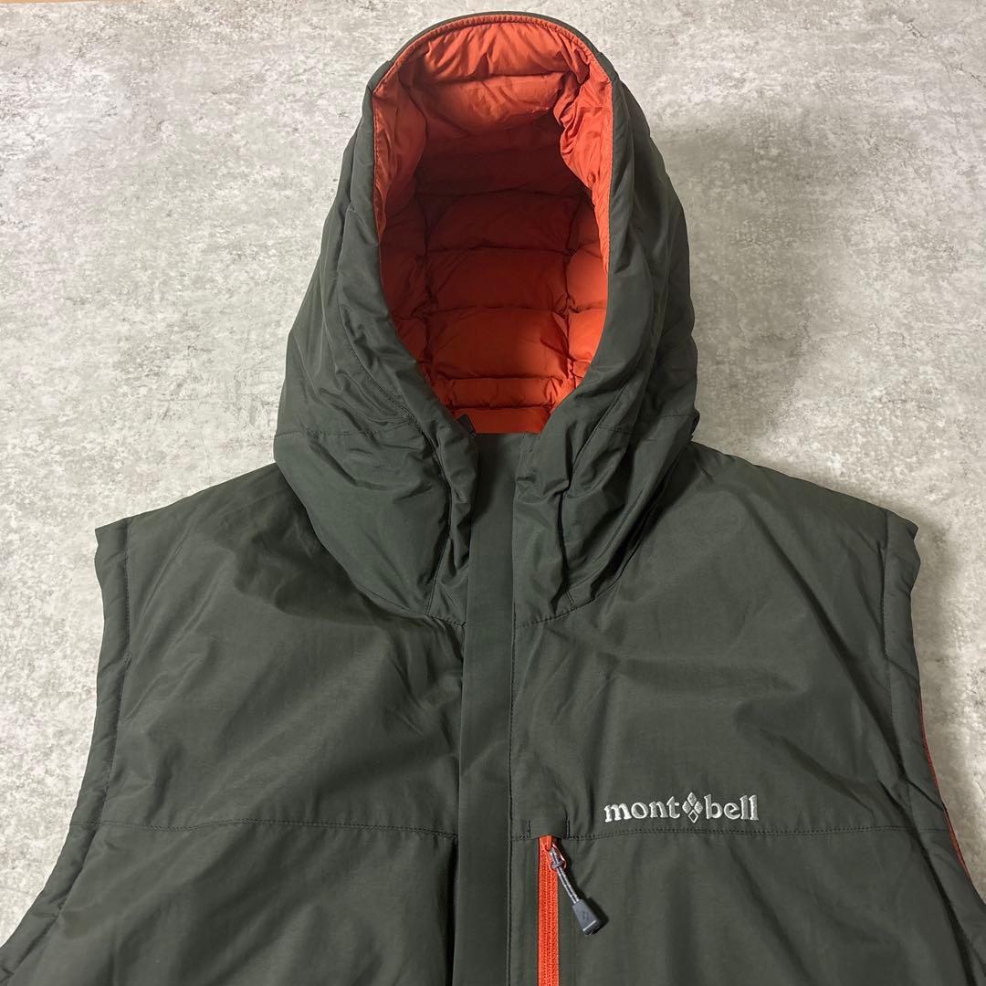 極美品■montbell モンベル【L】リバーシブル ダウンベスト フード