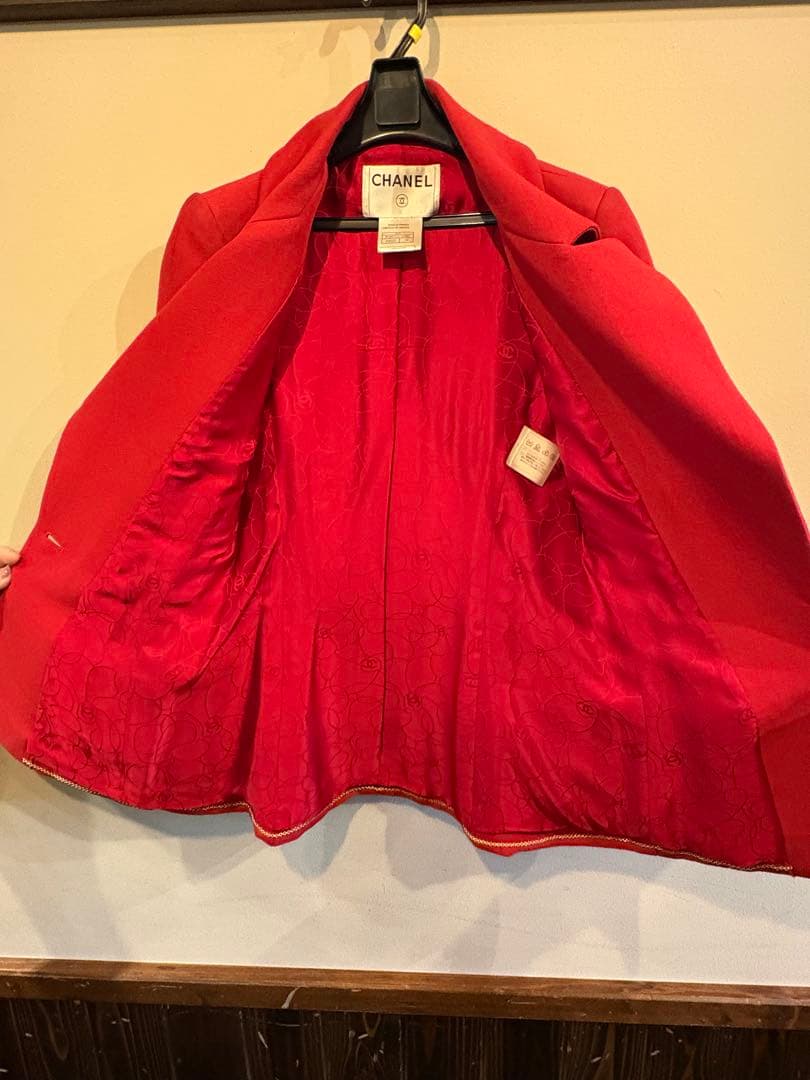 CHANEL テーラードジャケット レッド 34