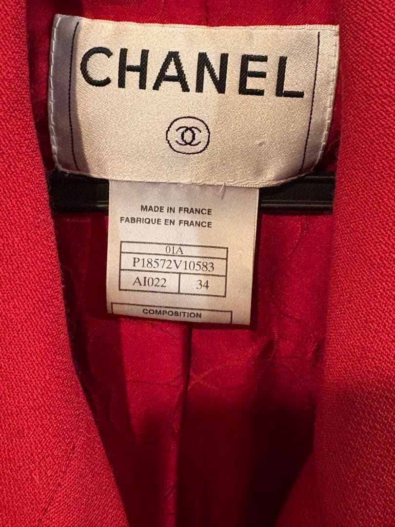 CHANEL テーラードジャケット レッド 34