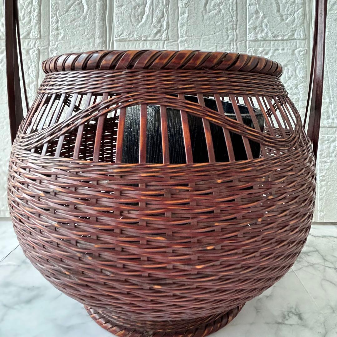 竹清　竹製花器 竹工芸 竹かご 在銘あり「竹清」