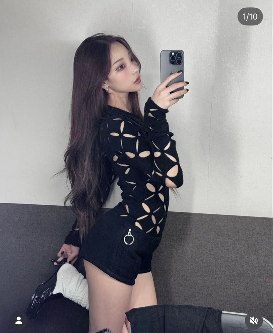 トップス S knit fit tops repeat petal