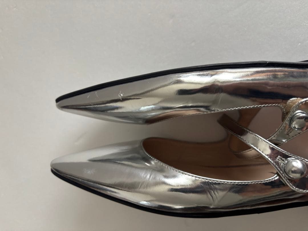 美品　プラダ　PRADA メリージェーン　フラットミュール　シルバー　36.5