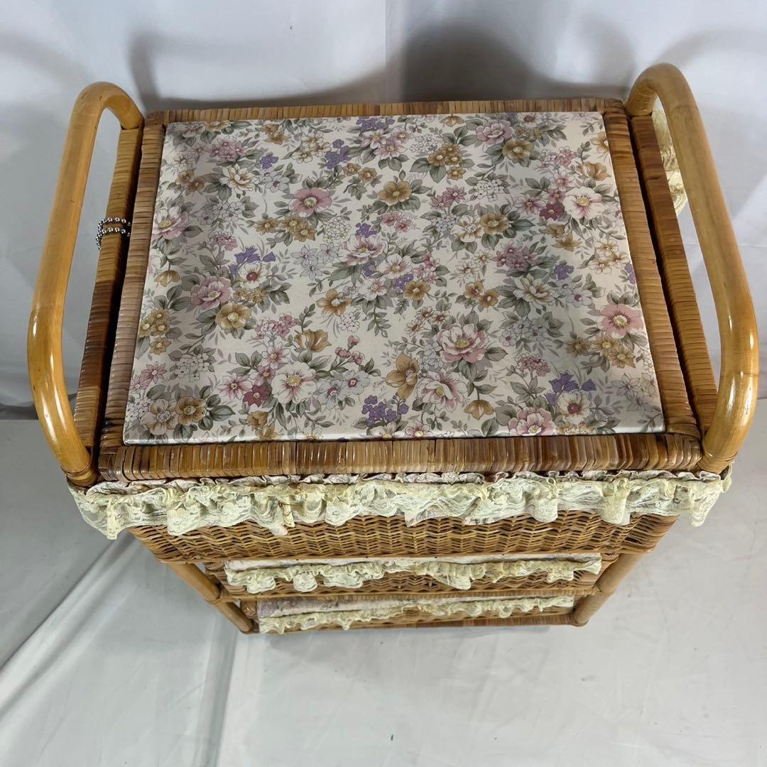 【良品】 ラタン チェスト 木製 昭和レトロ 3段 収納ボックス