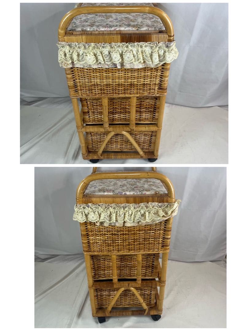 【良品】 ラタン チェスト 木製 昭和レトロ 3段 収納ボックス
