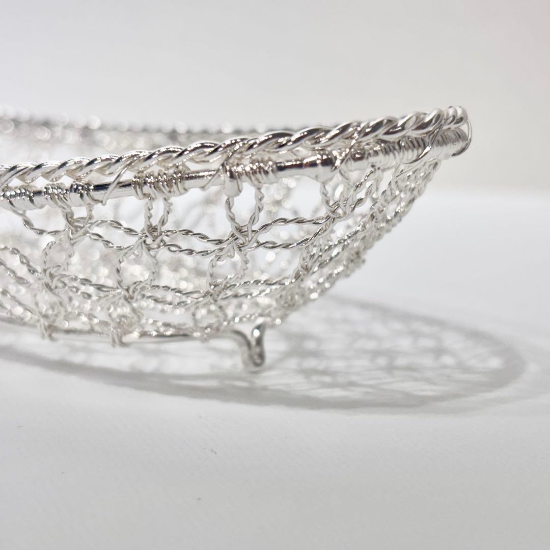 希少！銀座和光銀細工　おしぼりトレー　おしぼりトレイ　かご編み　銀仕上げ　銀加工