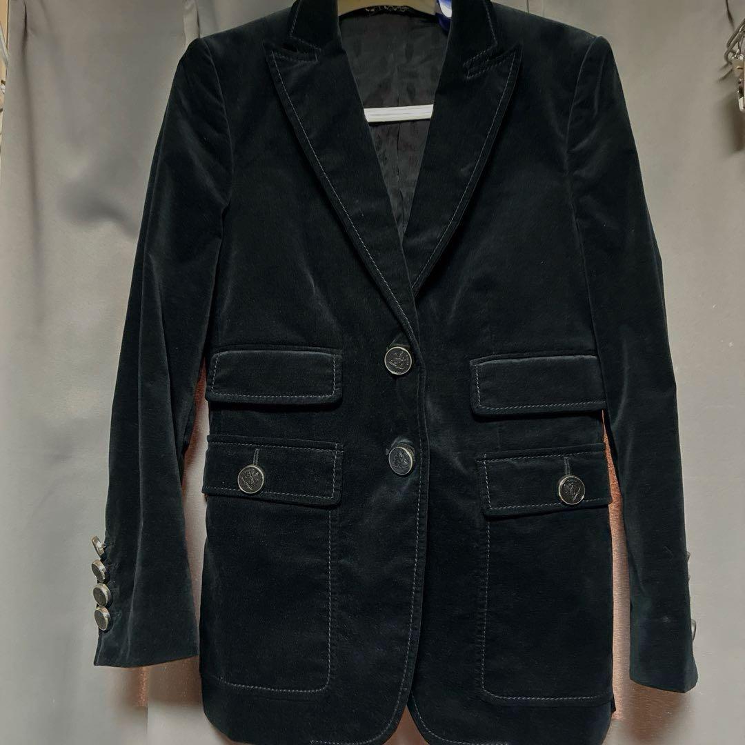 GUCCI.コットンジャケット42 ITALY ベルべット調、黒系
