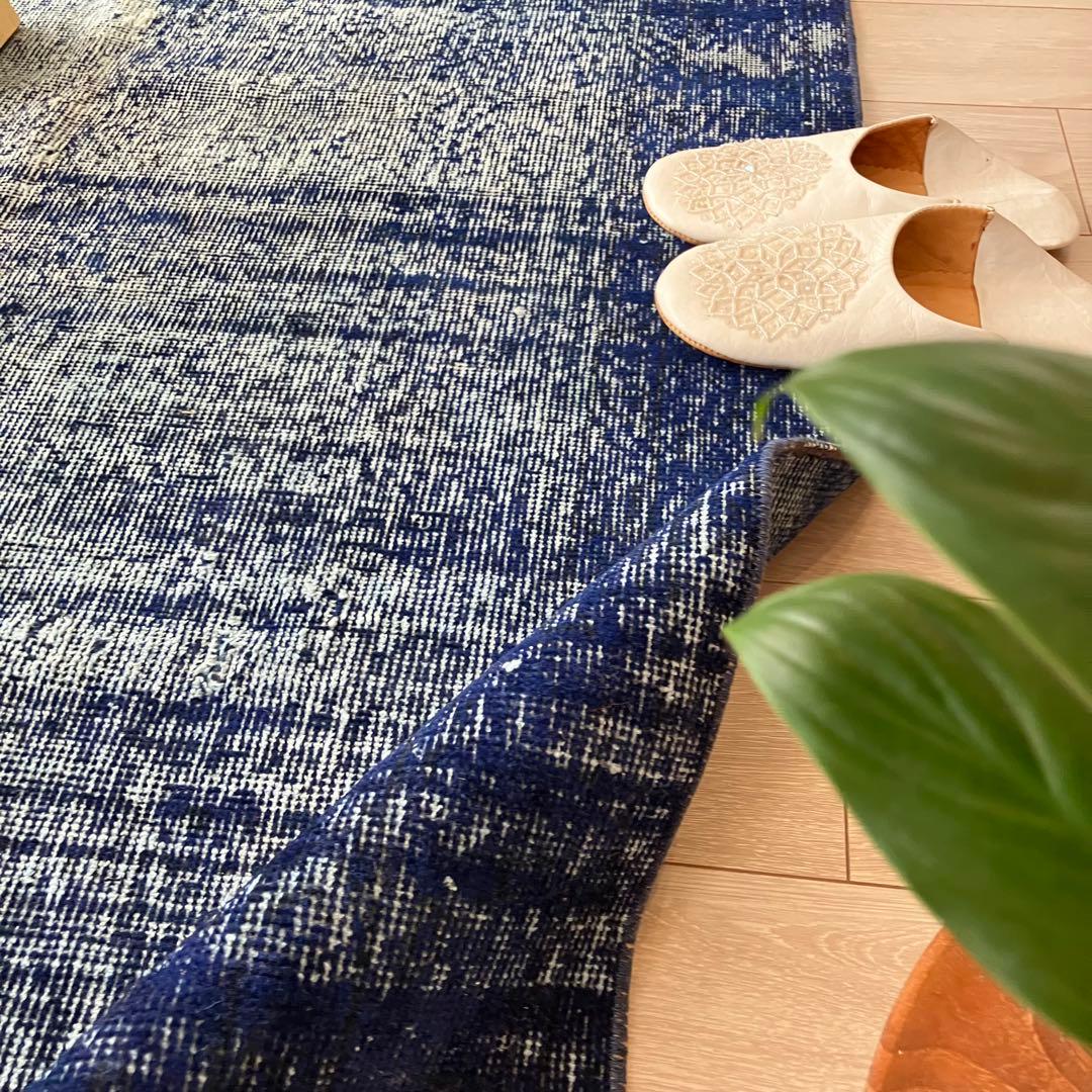 オーバーダイ109×205 デニム　グラデーションブルー　トルコヴィンテージラグ