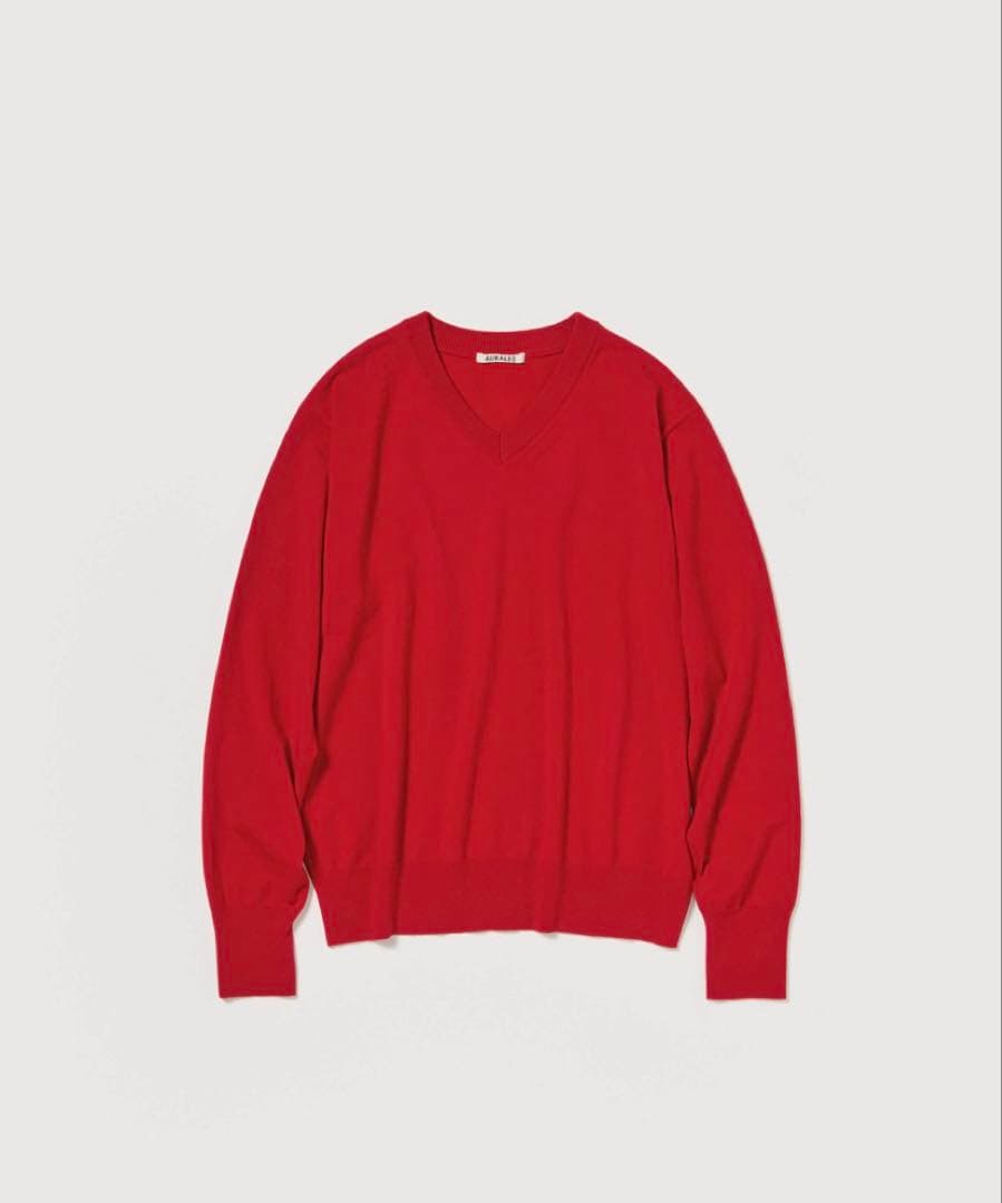 トップス AURALEE HIGH TWIST WOOL KNIT V-NECK P/O