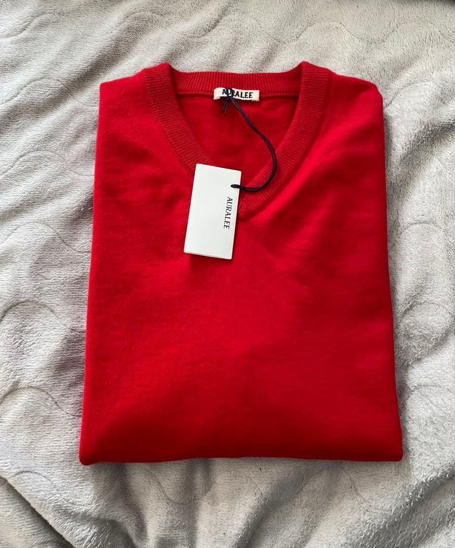 トップス AURALEE HIGH TWIST WOOL KNIT V-NECK P/O