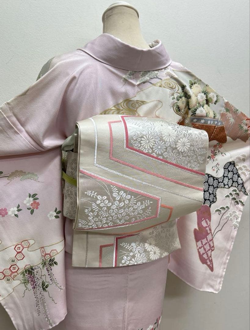 訪問着フルセット　正絹　袋帯、帯揚げ、帯締め