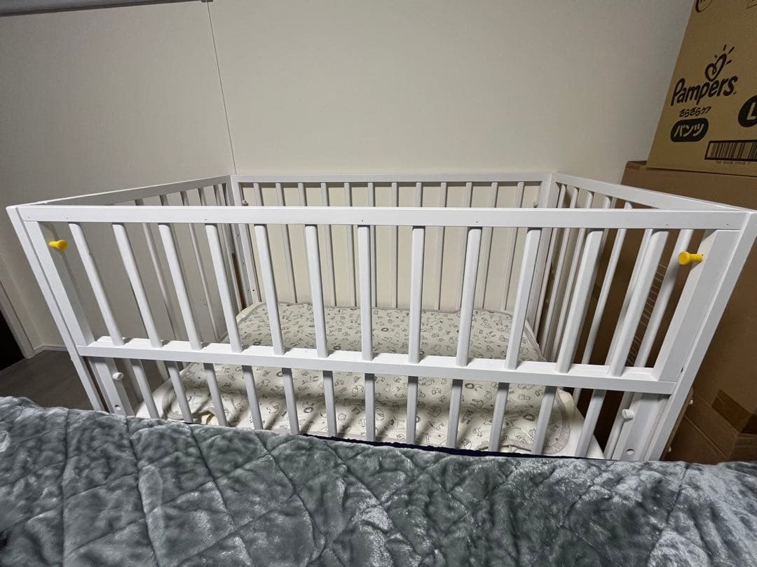 大和屋 木製 ベビーベッド kihon（キホン）　ホワイト 120×70cm