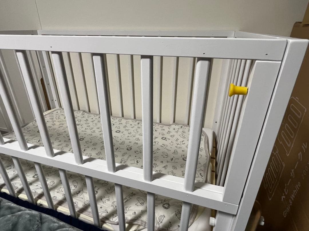 大和屋 木製 ベビーベッド kihon（キホン）　ホワイト 120×70cm