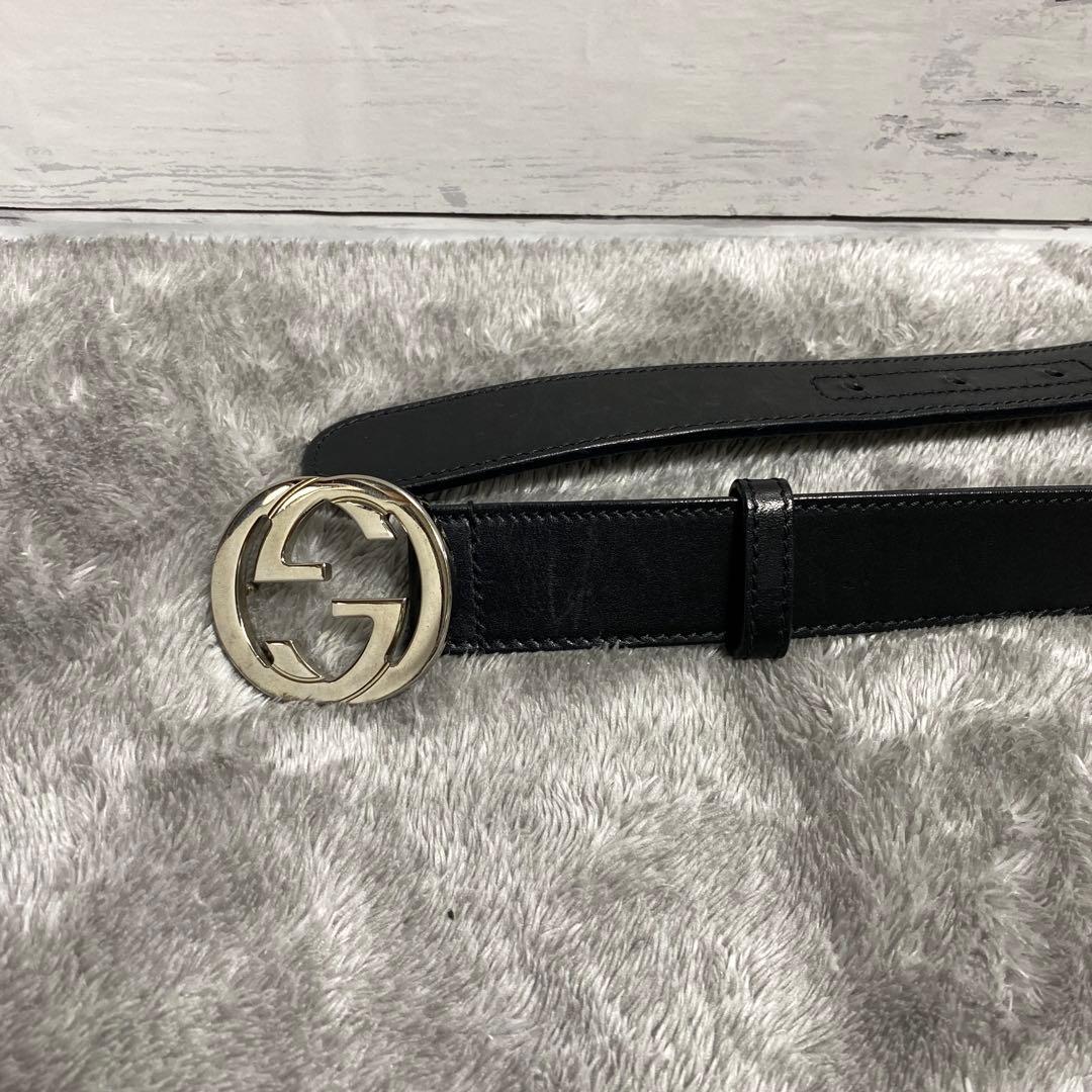 GUCCI グッチ ベルト 114874 ブラック レザー インターロッキングG