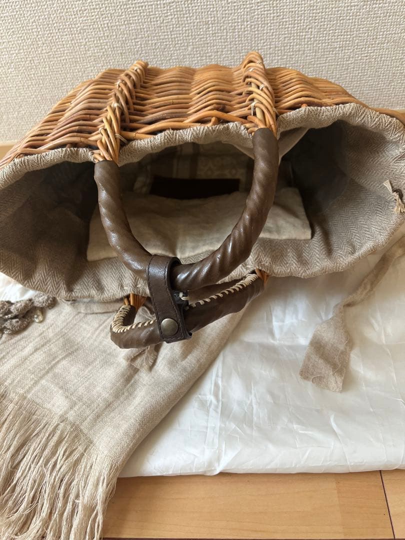 大容量 籐製かごバッグ ベージュ系