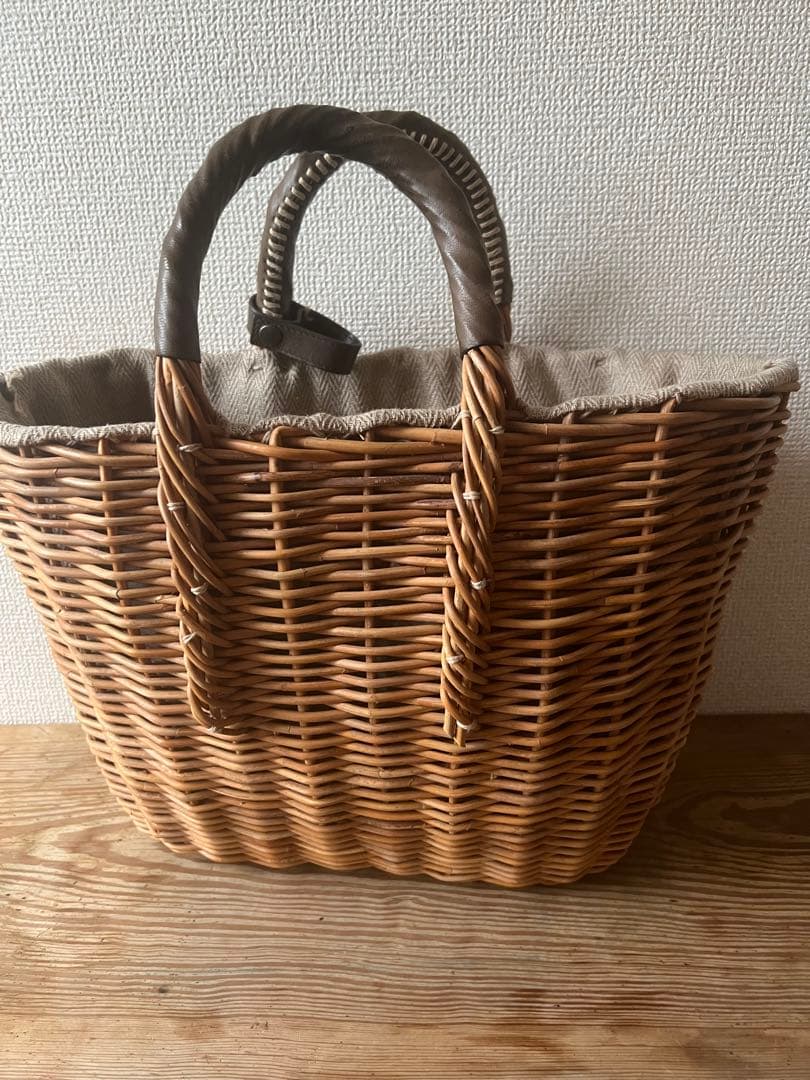 大容量 籐製かごバッグ ベージュ系
