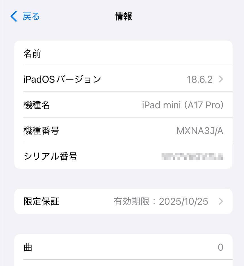 iPad mini A17 Pro Wi-Fi 256GB バッテリー100%