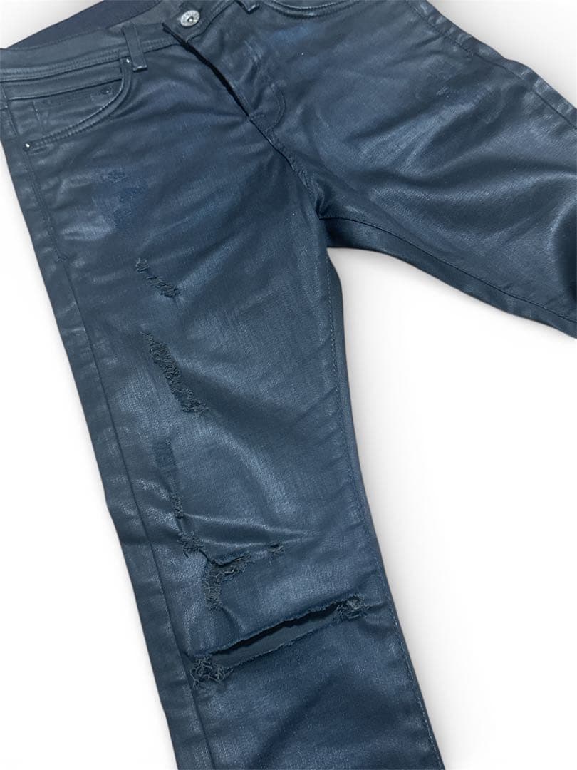 コーティング スキニー デニム デストロイダメージ加工 ブラック archive