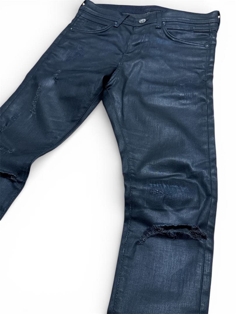 コーティング スキニー デニム デストロイダメージ加工 ブラック archive
