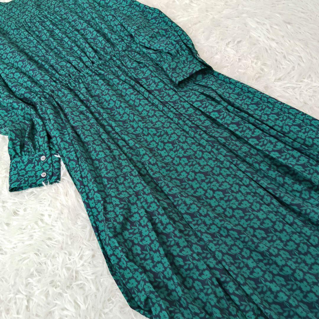 932 シップス ドット / 花柄 バンドカラー サイド プリーツ ワンピース