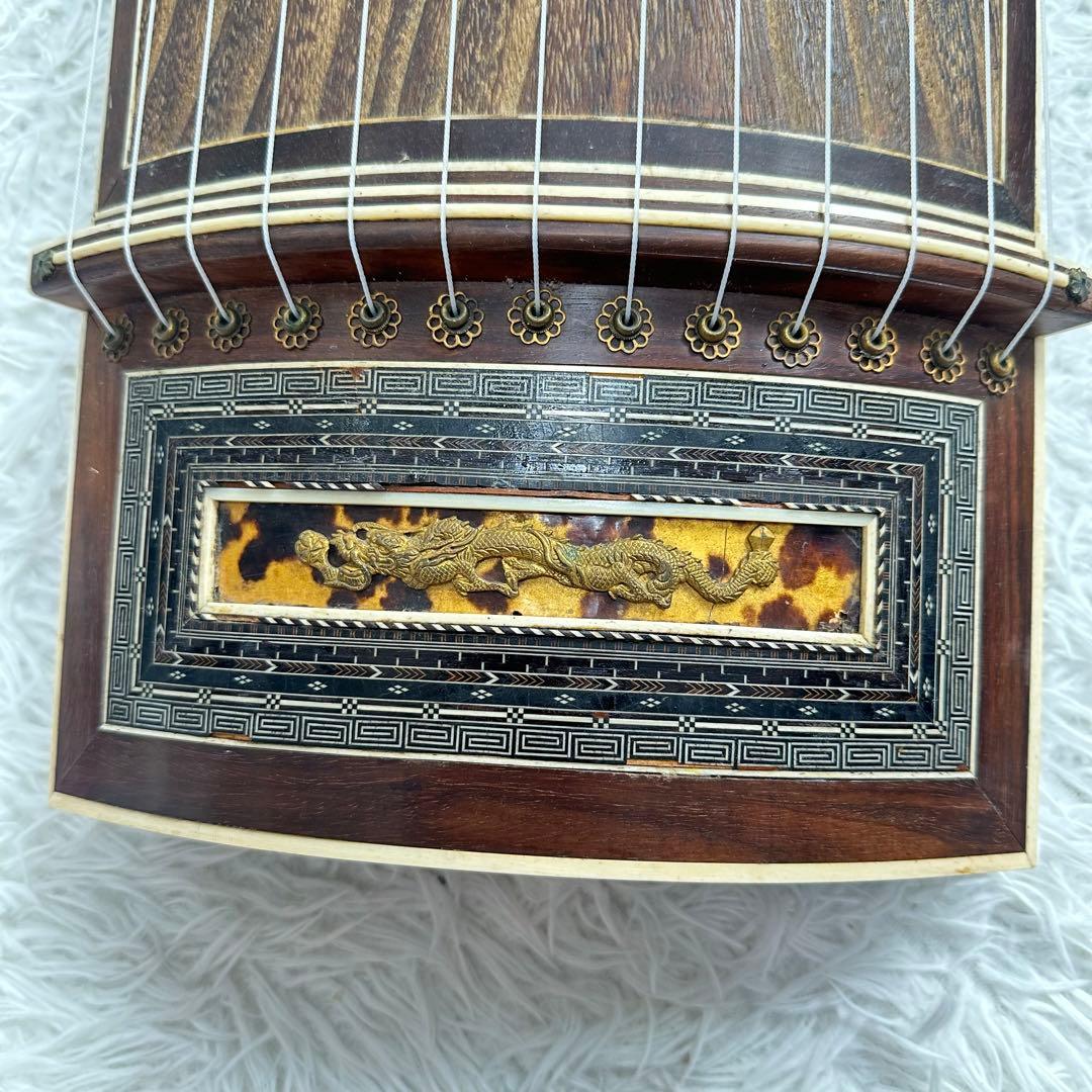 琴　13弦 弦楽器 文化琴 和楽器　龍　金彩　猫足　すだれ掘り