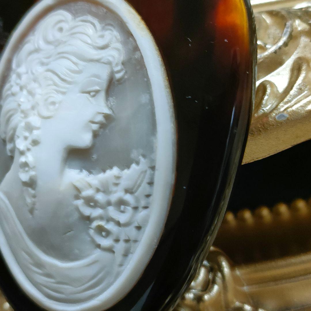 2AE82　本べっ甲鼈甲　カメオ　ブローチ　ペンダントトップ　美品