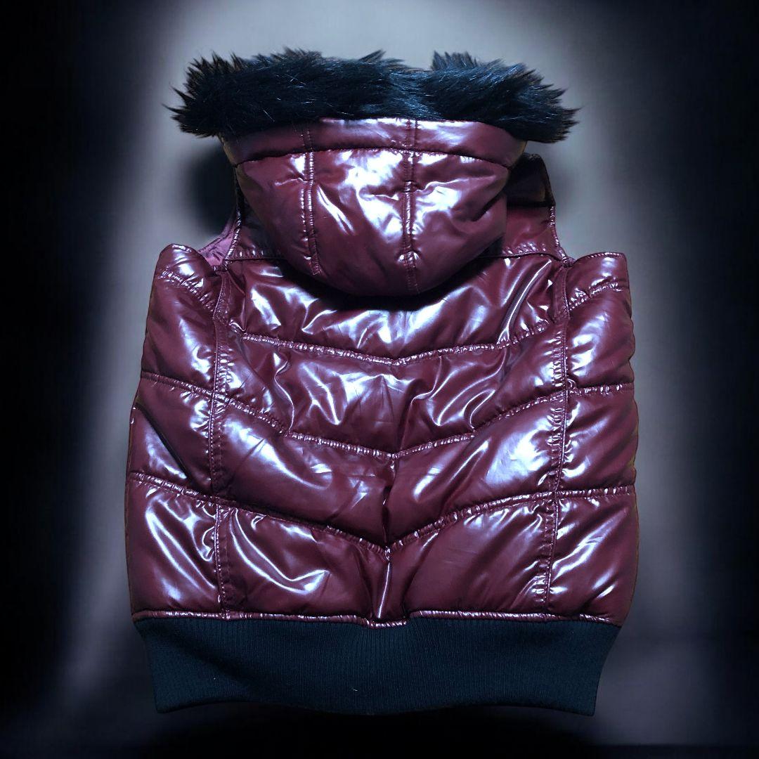 人気　y2k 光沢 バーガンディ ファーキルティングベスト ワイン色 M