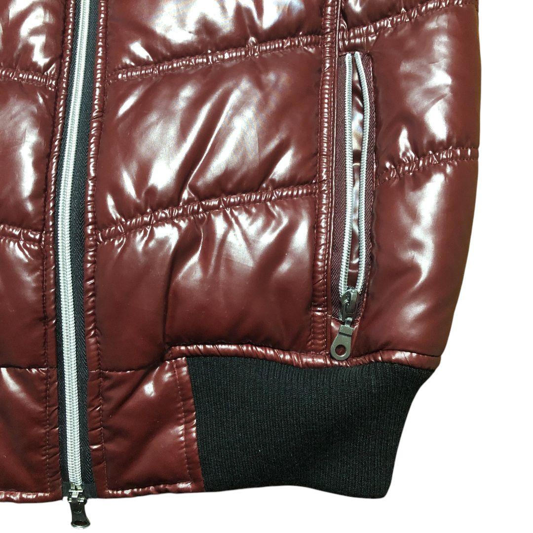 人気　y2k 光沢 バーガンディ ファーキルティングベスト ワイン色 M