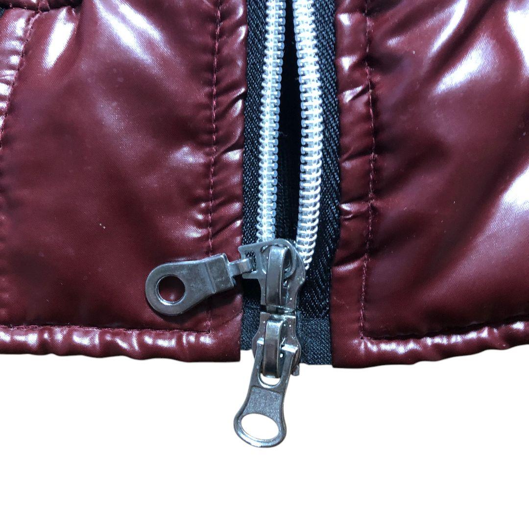 人気　y2k 光沢 バーガンディ ファーキルティングベスト ワイン色 M