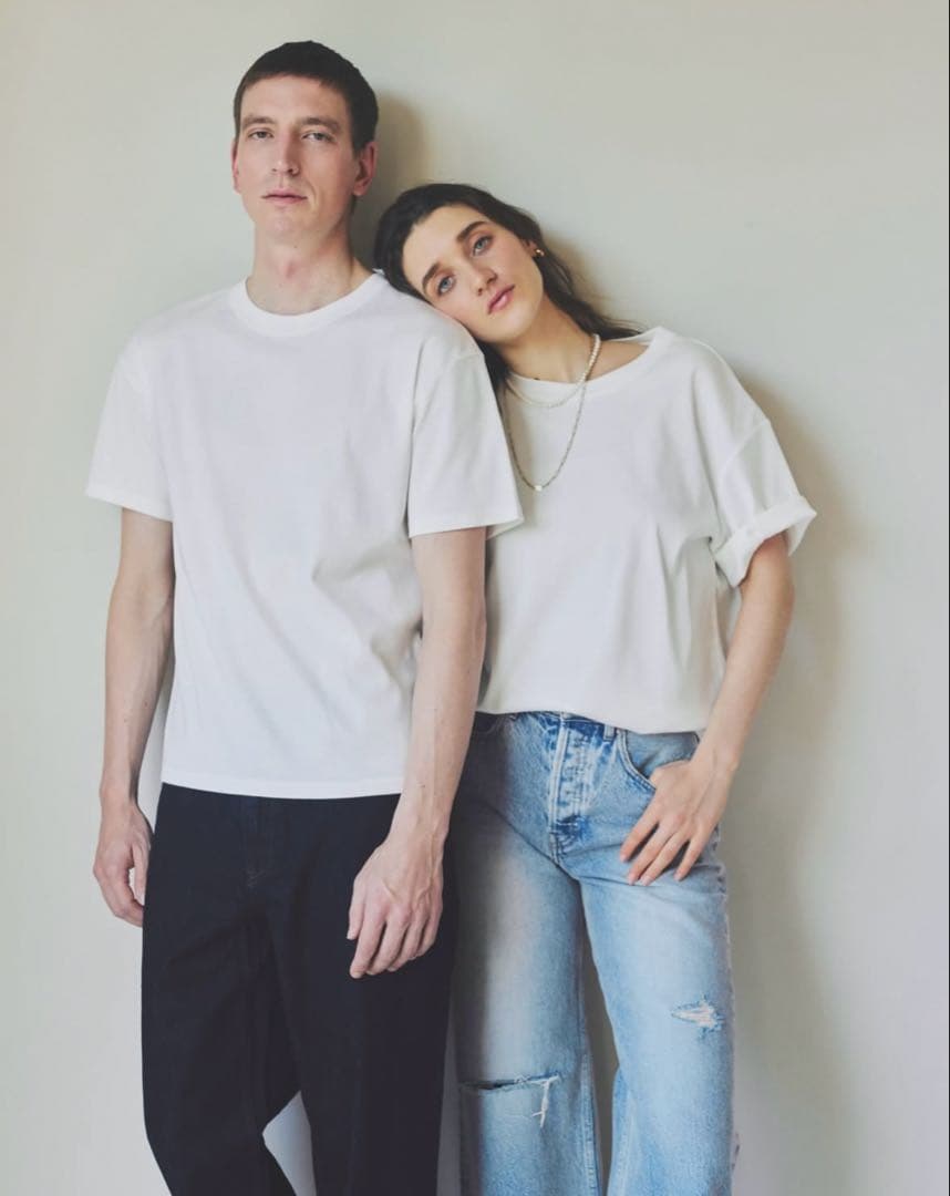 anuans Unisex Ribbed Cotton T-shirt ホワイト