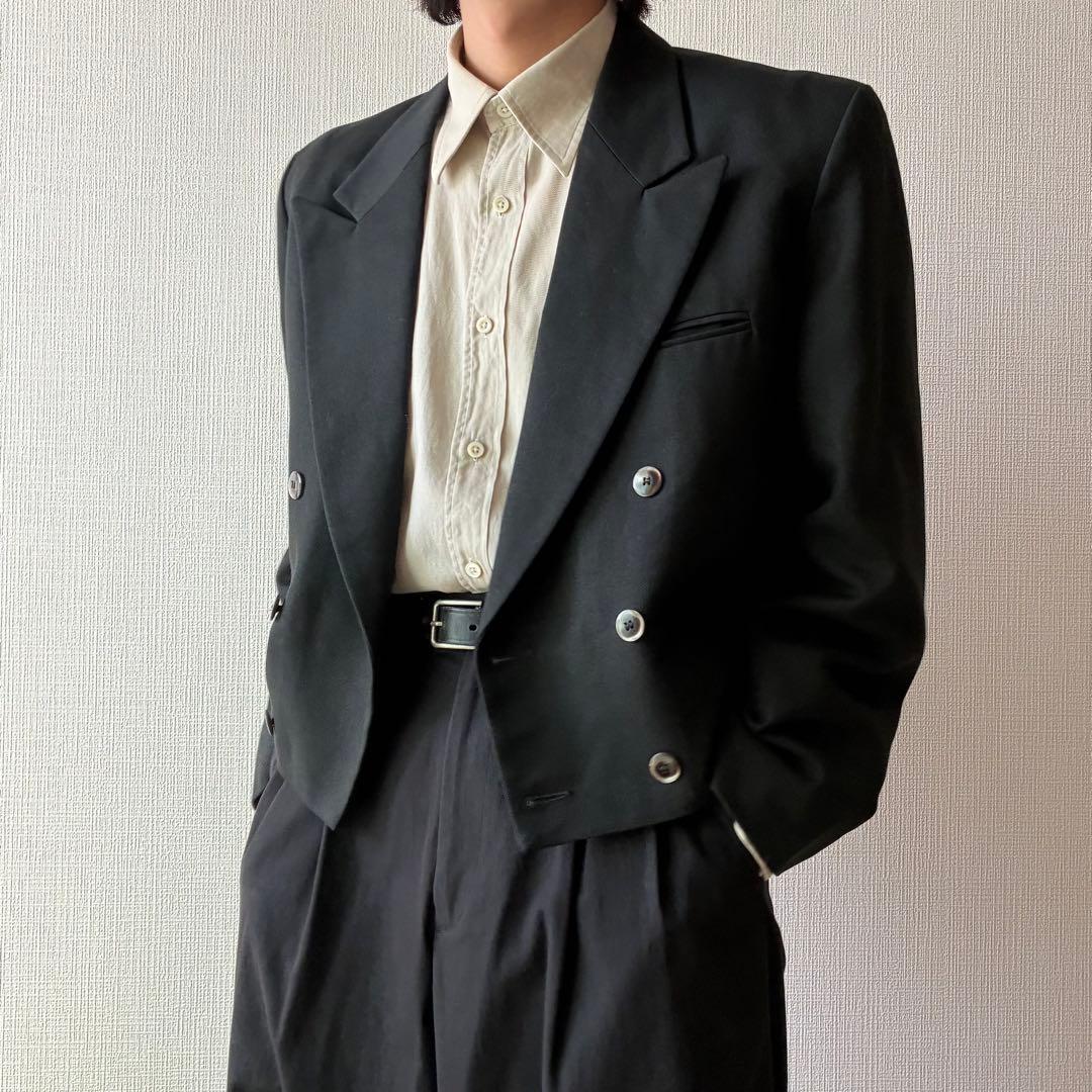 80's ヴィンテージ ダブル テーラードジャケット 短丈 ブラック