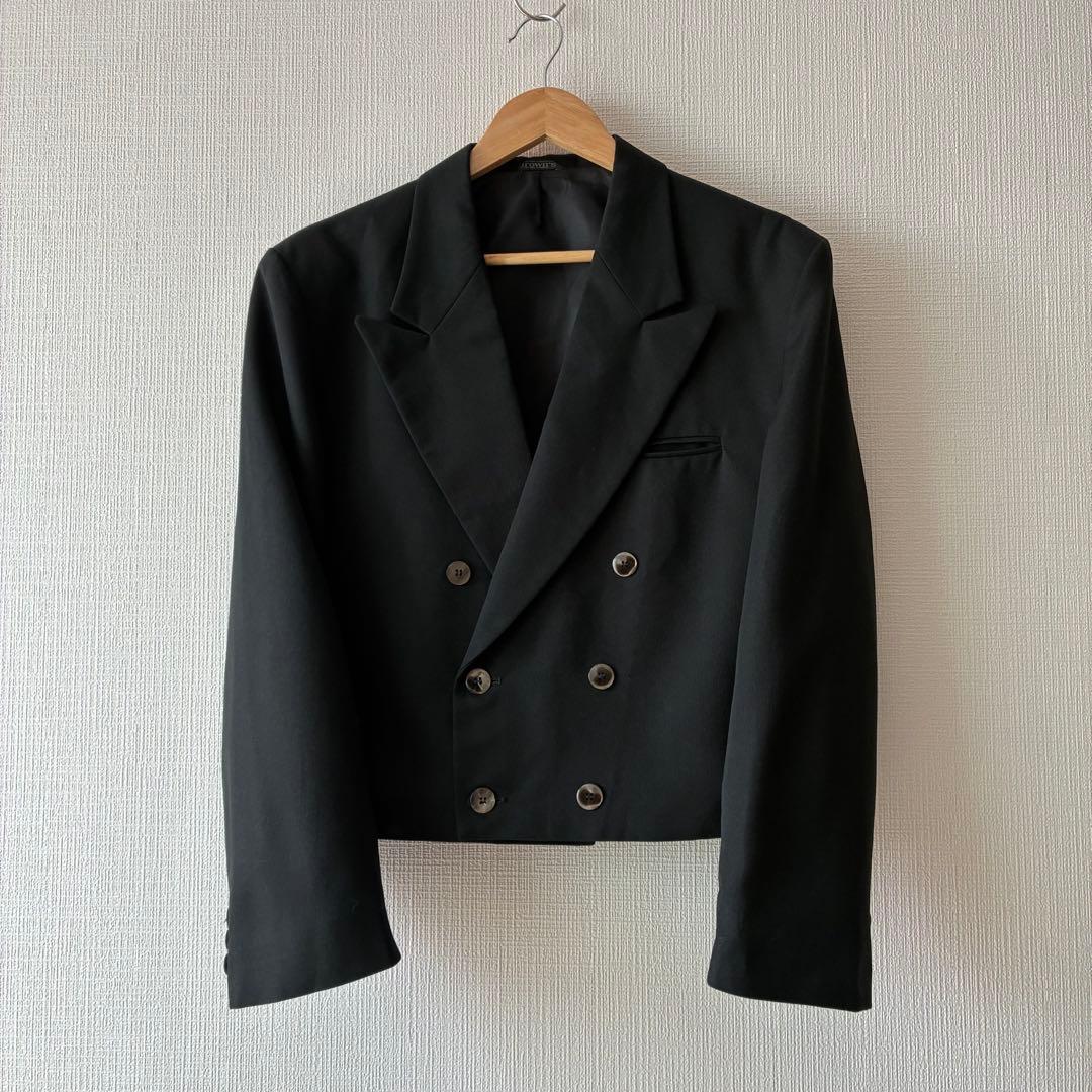 80's ヴィンテージ ダブル テーラードジャケット 短丈 ブラック