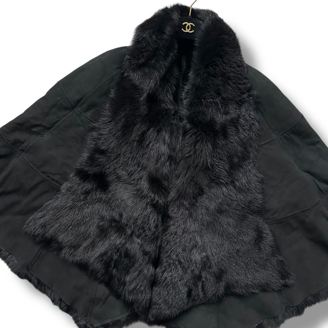 希少 グレースクラス リアルファー ポンチョ ラムファー ラビット 羊革 毛皮