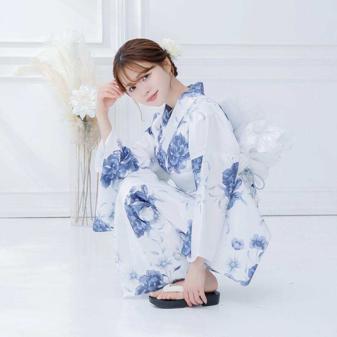 新品 4点 浴衣 セット 浴衣セット ゆかた レディース 白 青 Y4-56