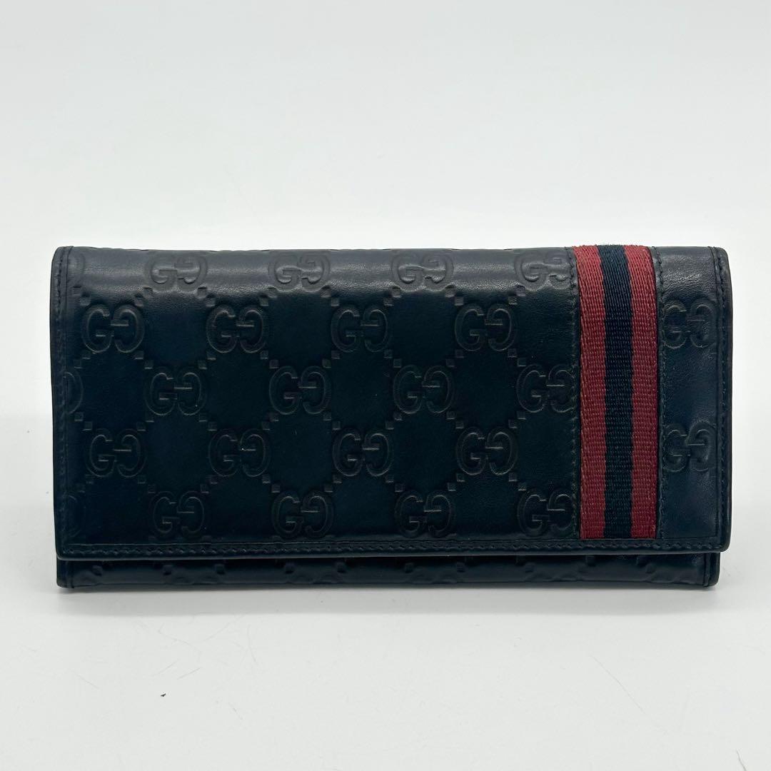グッチ シェリー 二つ折り 長財布 GG レザー ブラック シマ