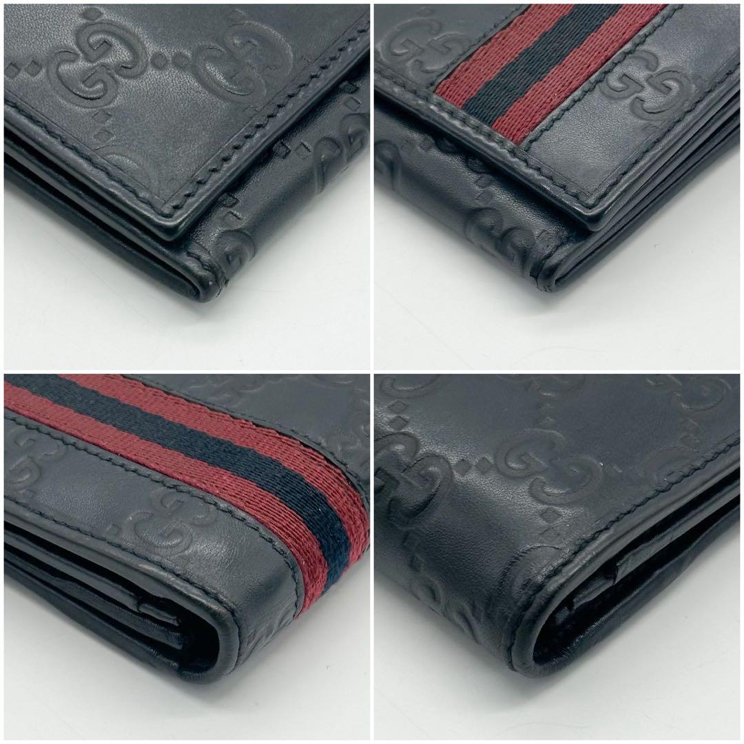 グッチ シェリー 二つ折り 長財布 GG レザー ブラック シマ