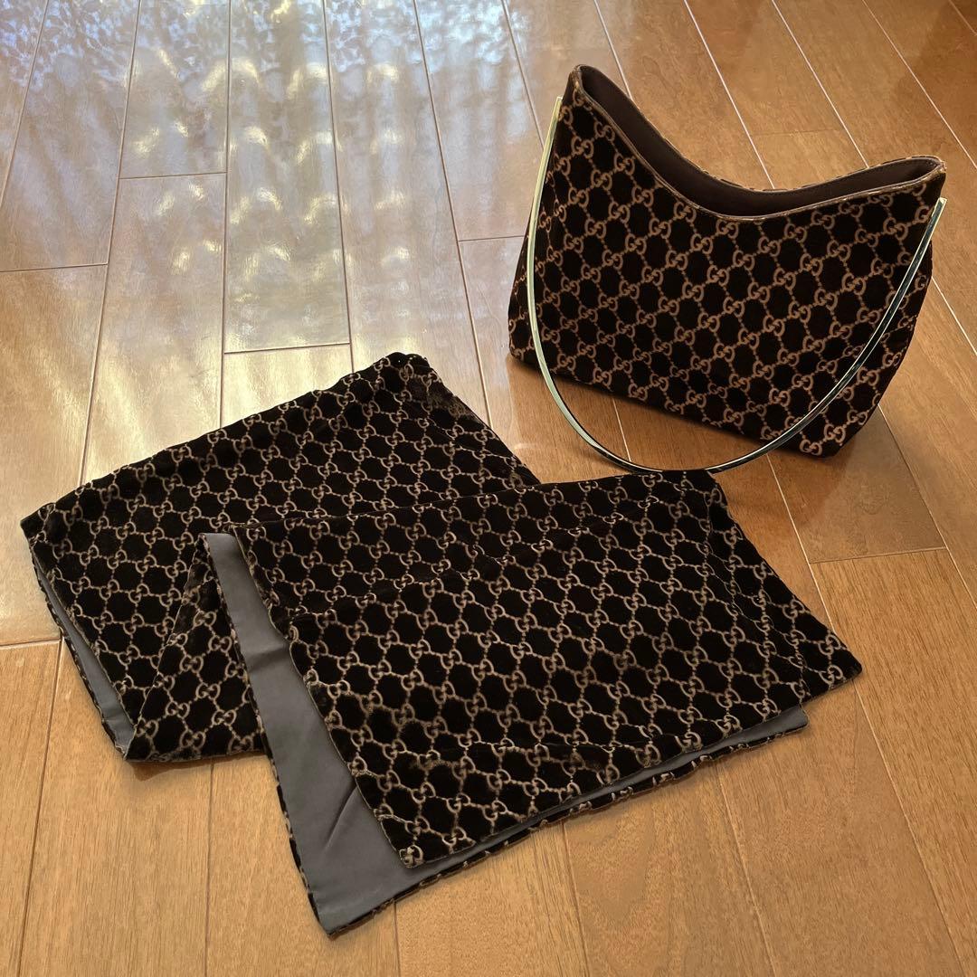 GUCCI GGパターン ベルベットショルダーバッグ&ストール