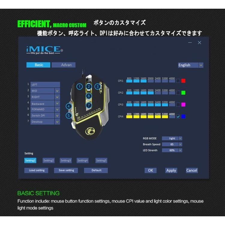 【10個】ゲーミングマウス iMICE V9 7ボタン 4000DPI 光学式