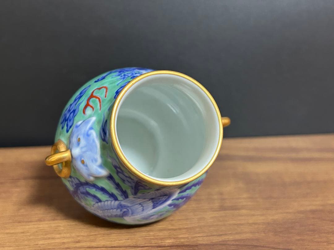 深川製磁 鬼面龍朱雀文花瓶 壺 花瓶 飾り壺