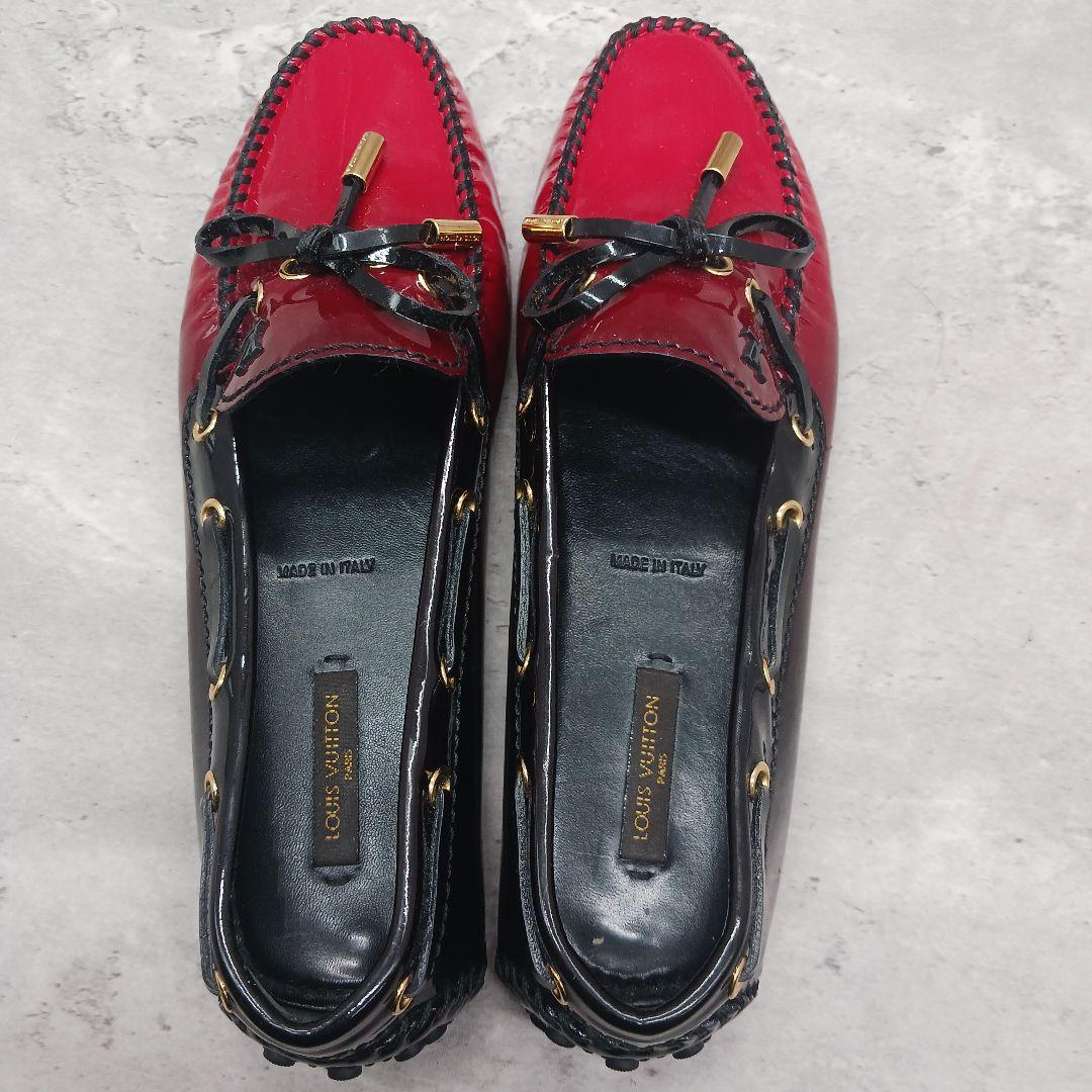 未使用級✨ ルイヴィトン エナメル モカシン ローファー レッド ブラック 36