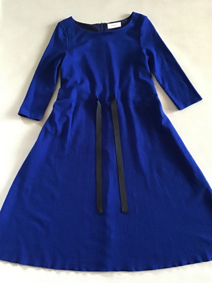 【ANAYI】ロイヤルブルーロングワンピース八分袖(38)