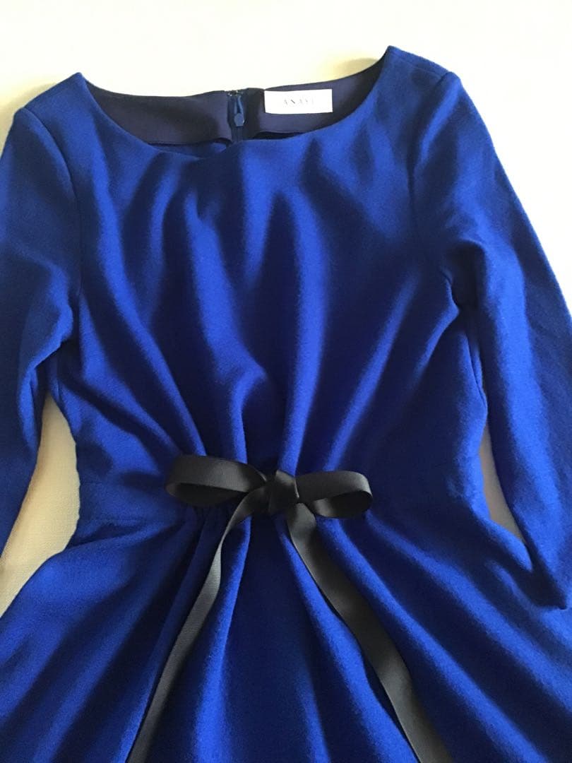 【ANAYI】ロイヤルブルーロングワンピース八分袖(38)