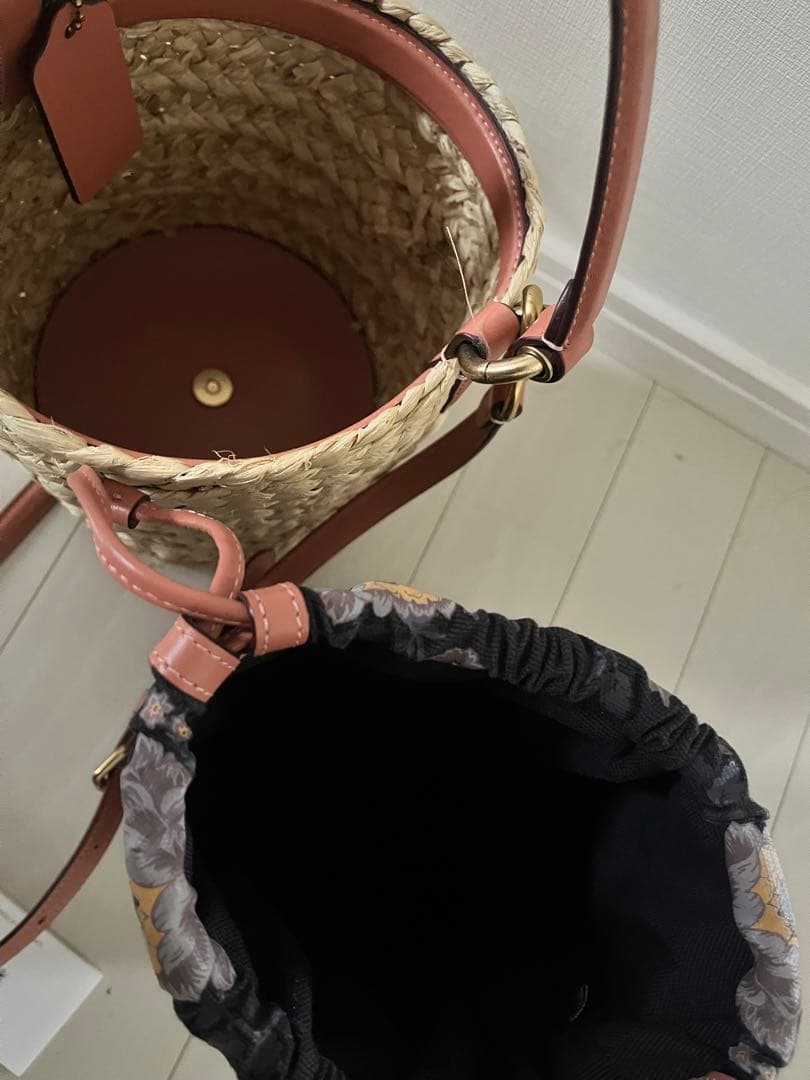 コーチ　カゴ　ショルダー　巾着型　バッグ　花柄