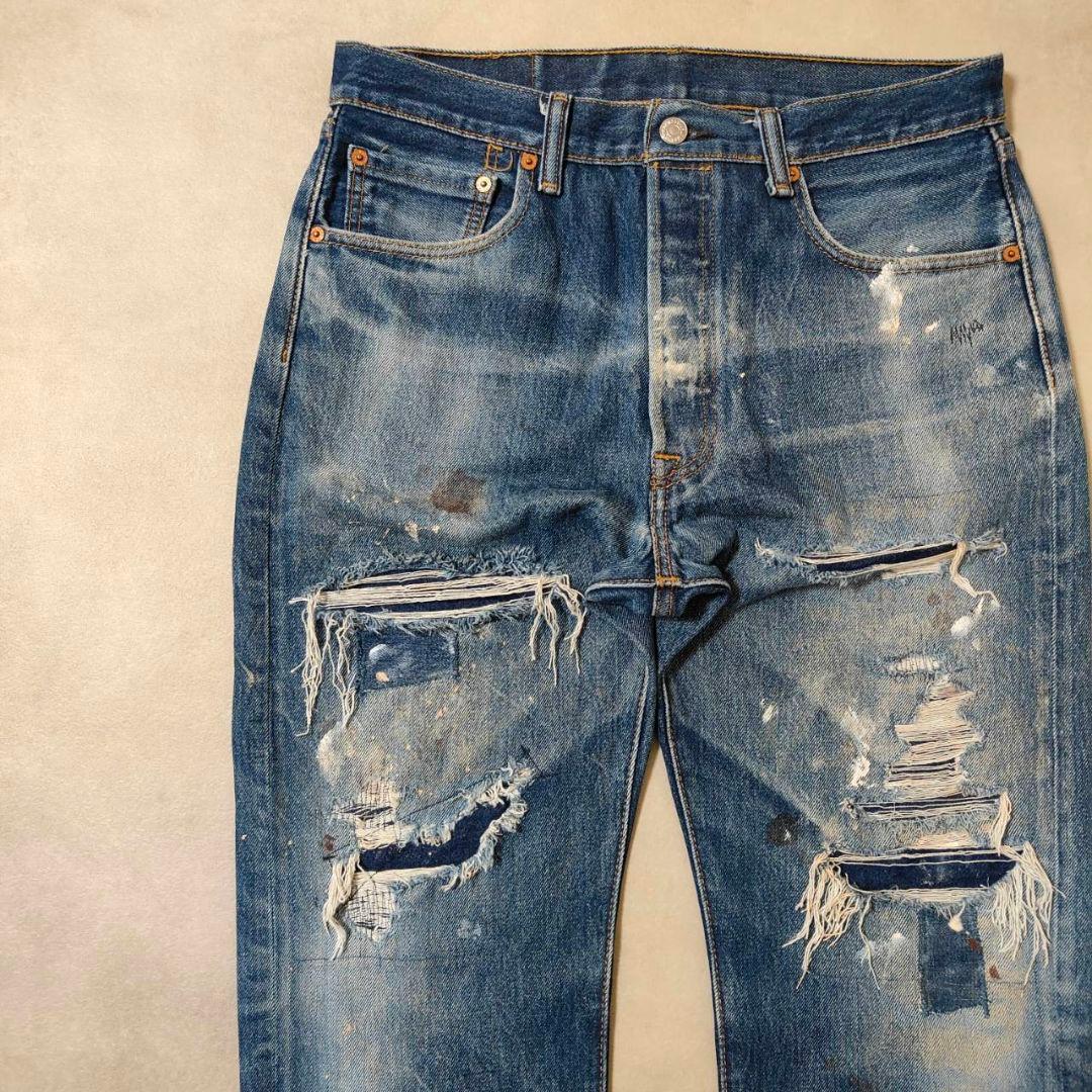 ビンテージ リーバイス 501 w34 ダメージ パッチワーク グランジデニム