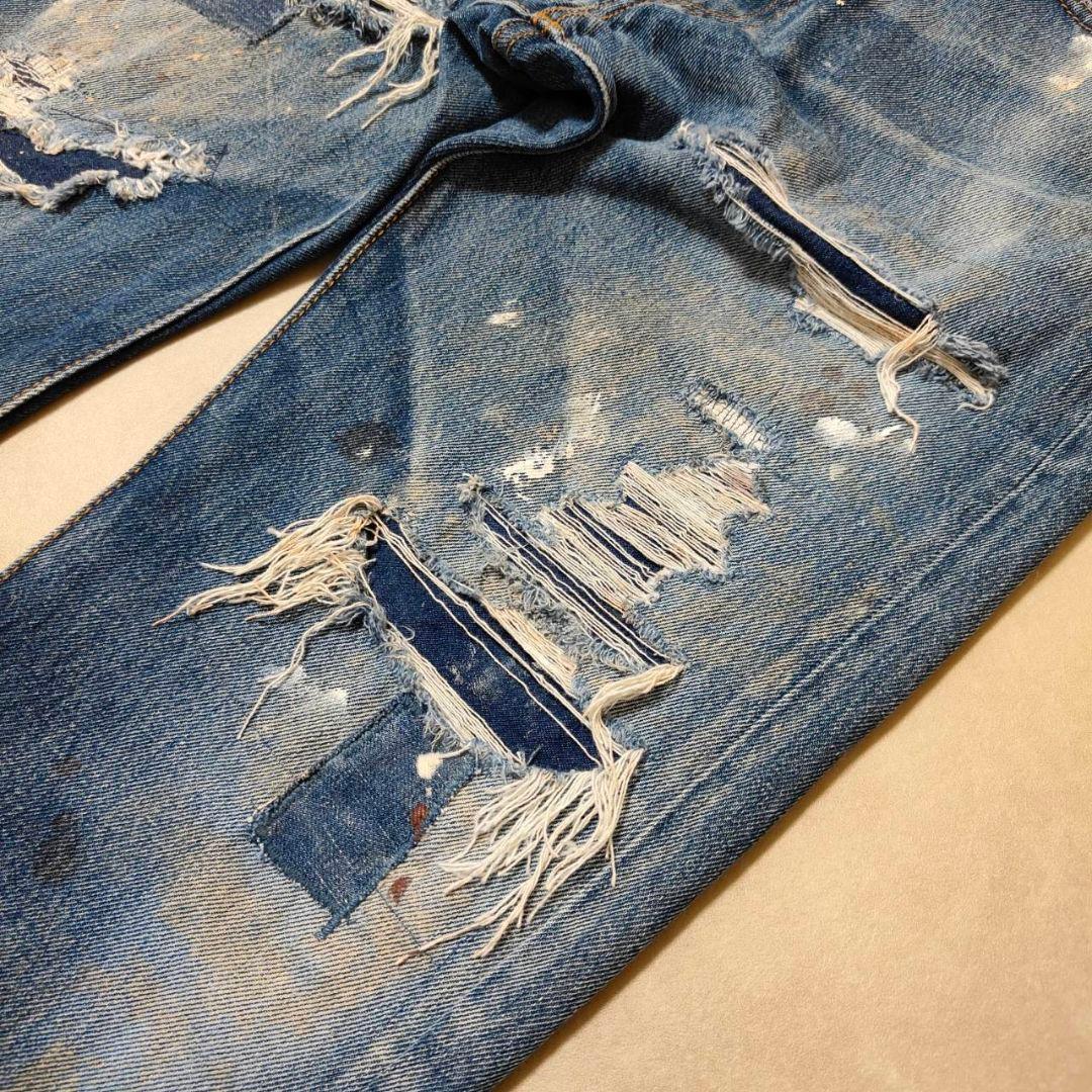 ビンテージ リーバイス 501 w34 ダメージ パッチワーク グランジデニム