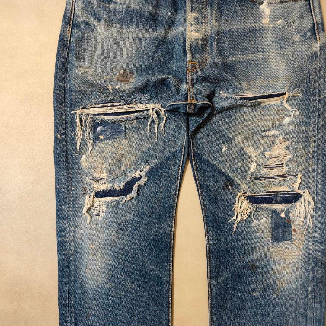 ビンテージ リーバイス 501 w34 ダメージ パッチワーク グランジデニム
