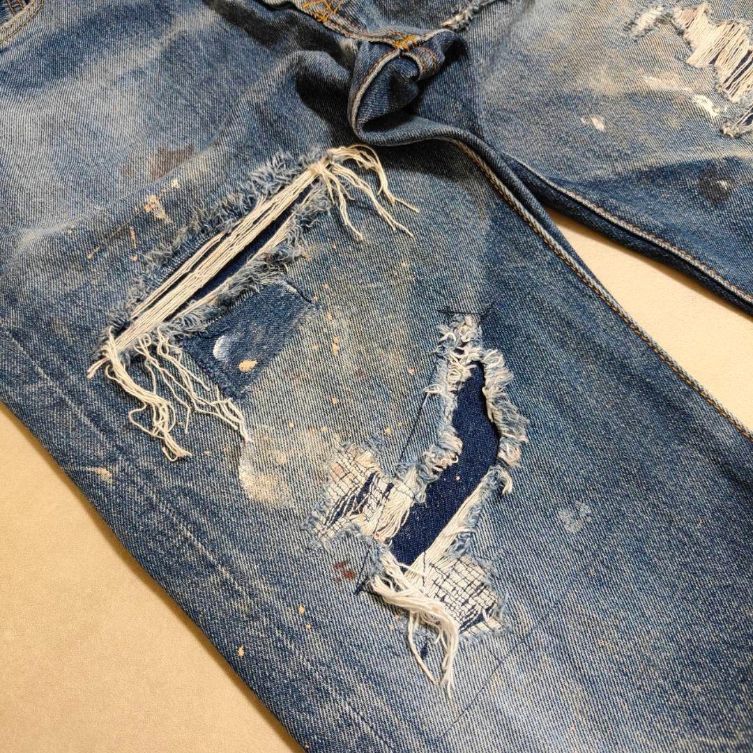 ビンテージ リーバイス 501 w34 ダメージ パッチワーク グランジデニム