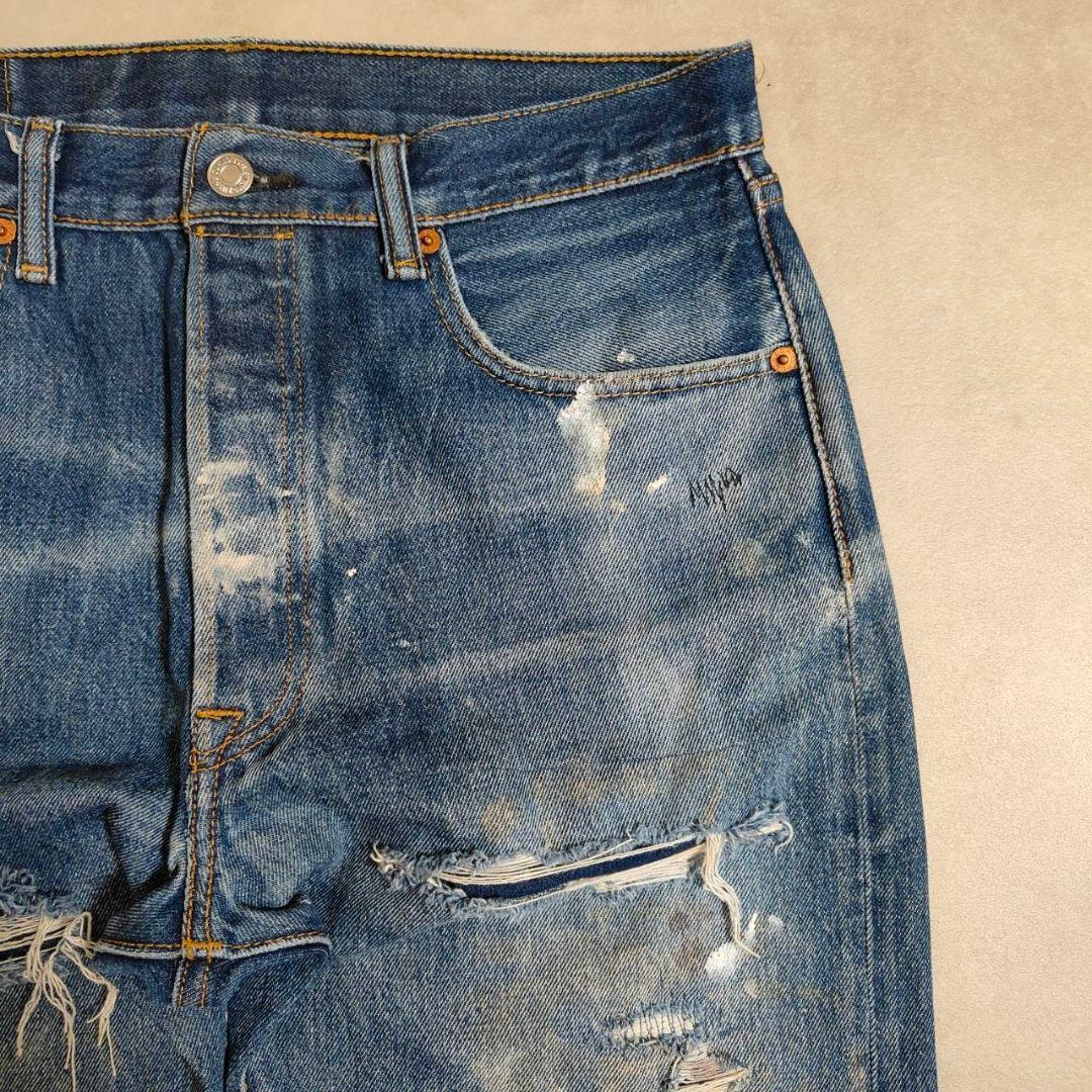 ビンテージ リーバイス 501 w34 ダメージ パッチワーク グランジデニム