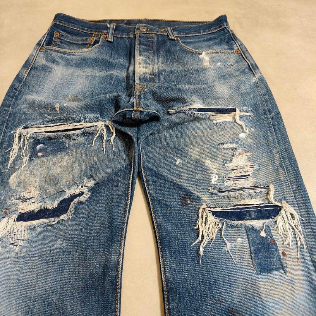 ビンテージ リーバイス 501 w34 ダメージ パッチワーク グランジデニム